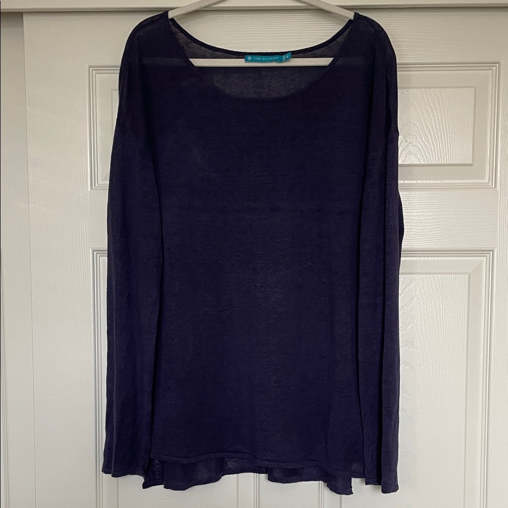 Tori Richard 100% Linen Purple Long Sleeve Knit Sweater Women's XL
